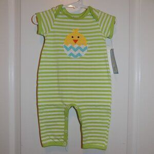 BOYS N BERRIES Green Striped Knit Romper Easter Spring Chick Egg Sz 3-6M NWT